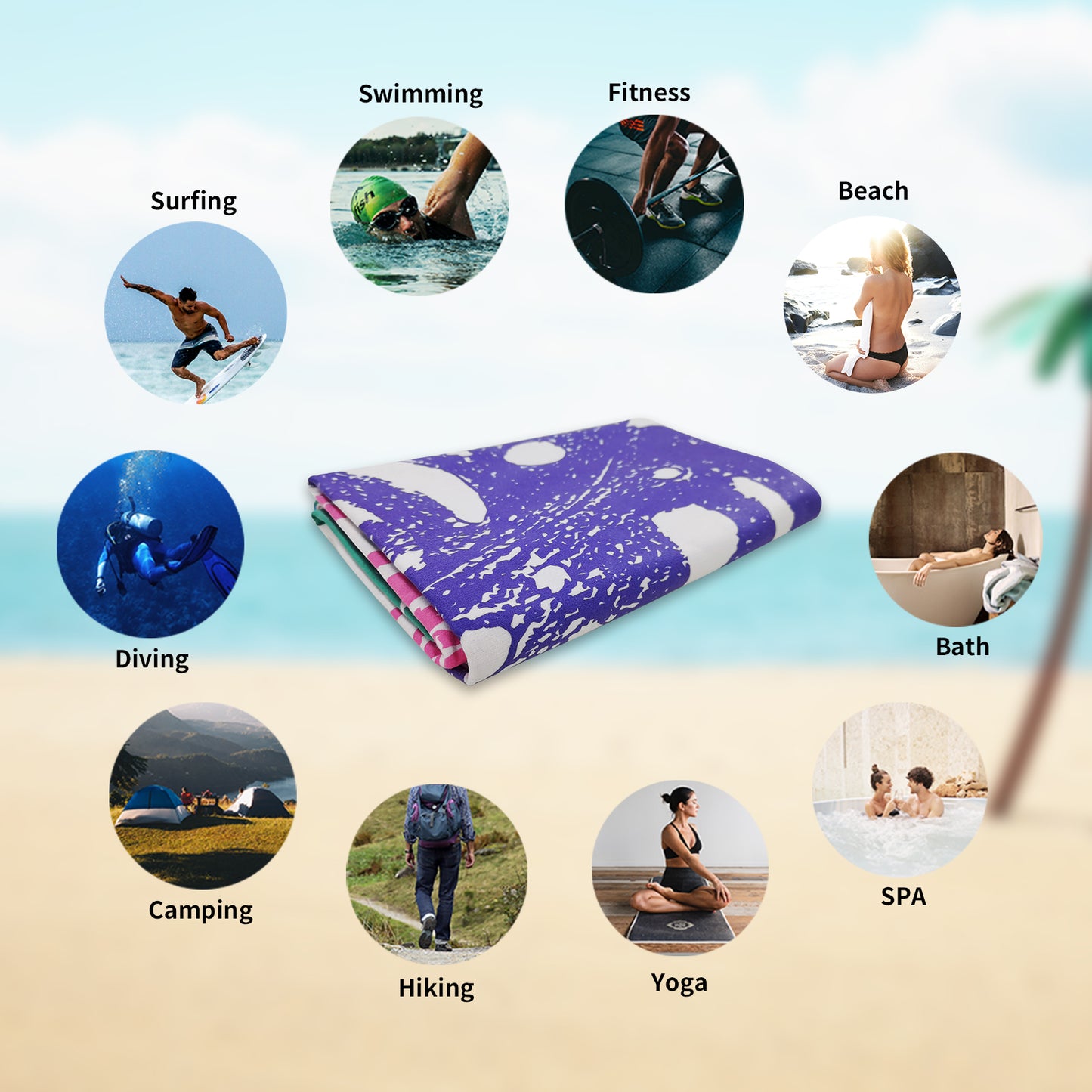 Large Oversized Beach Towel,Swimming Pool Towel Quick Dry, Soft Absorbent, Multifunctional Towel—Leaves