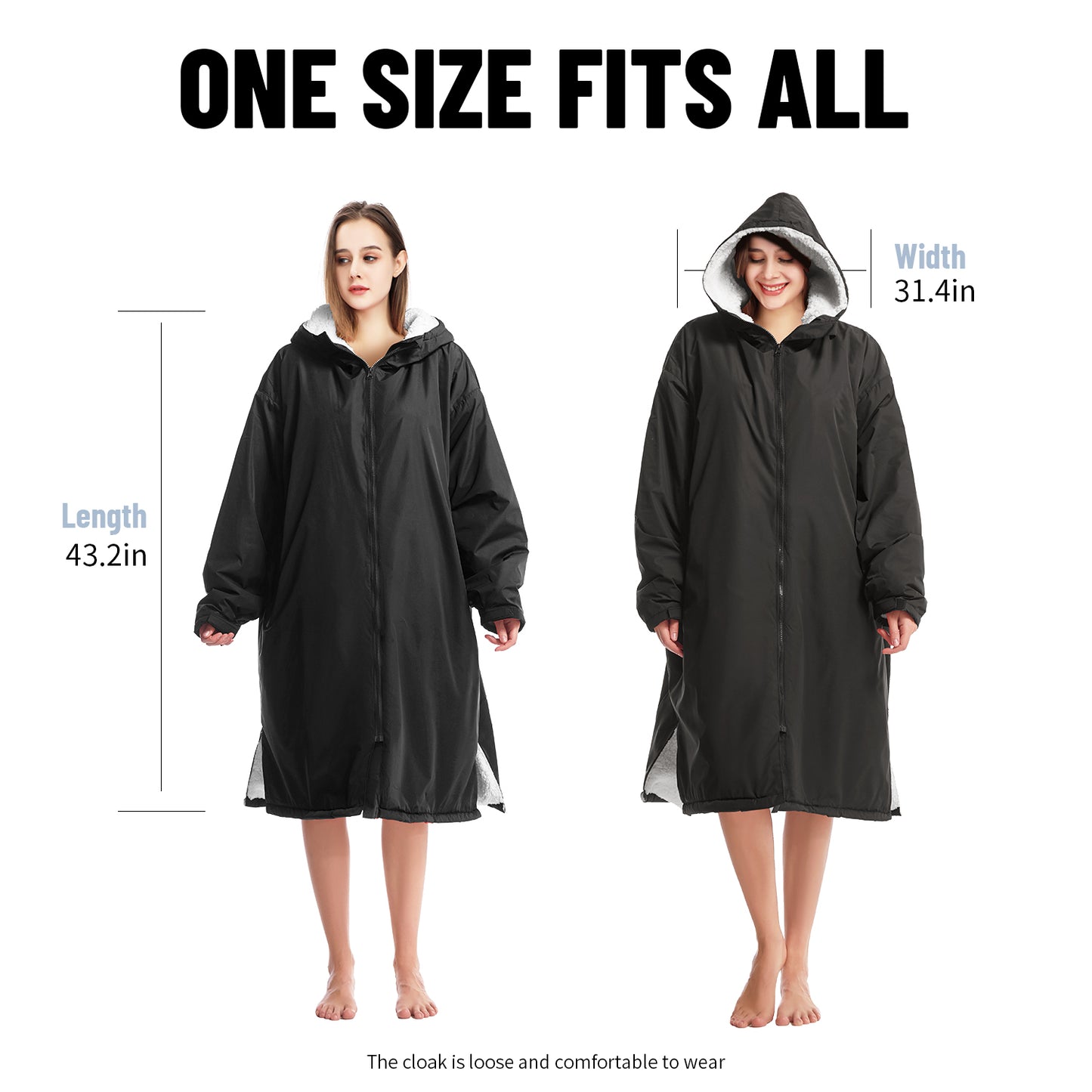 Warm Waterproof Swim Parka, Oversized Hooded Changing Robe - Recycled Fabric Surf Poncho