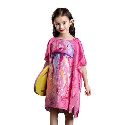Microfiber kids poncho animals printing hooded towel children changing robe water absorption quick-drying sand-free for swimming pool seasiede beach water park