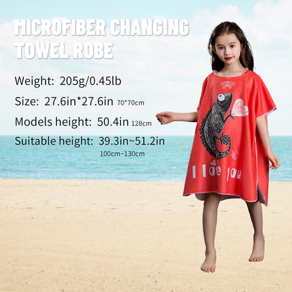 Microfiber kids poncho animals printing hooded towel children changing robe water absorption quick-drying sand-free for swimming pool seasiede beach water park