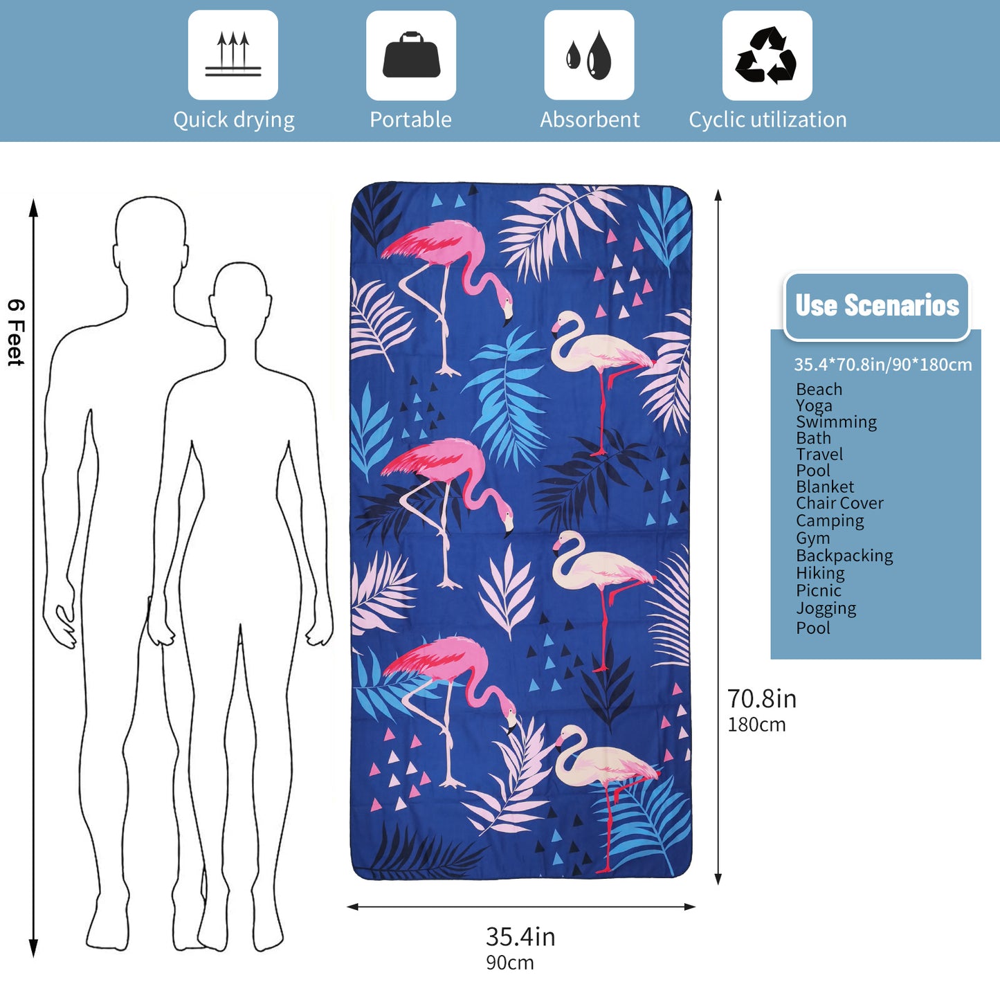 Large Oversized Beach Towel,Swimming Pool Towel Quick Dry, Soft Absorbent, Multifunctional Towel—Flamingo