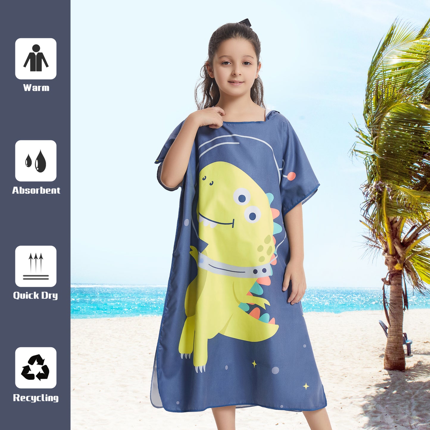 Microfiber kids poncho animals printing hooded towel children changing robe water absorption quick-drying sand-free for swimming pool seasiede beach water park