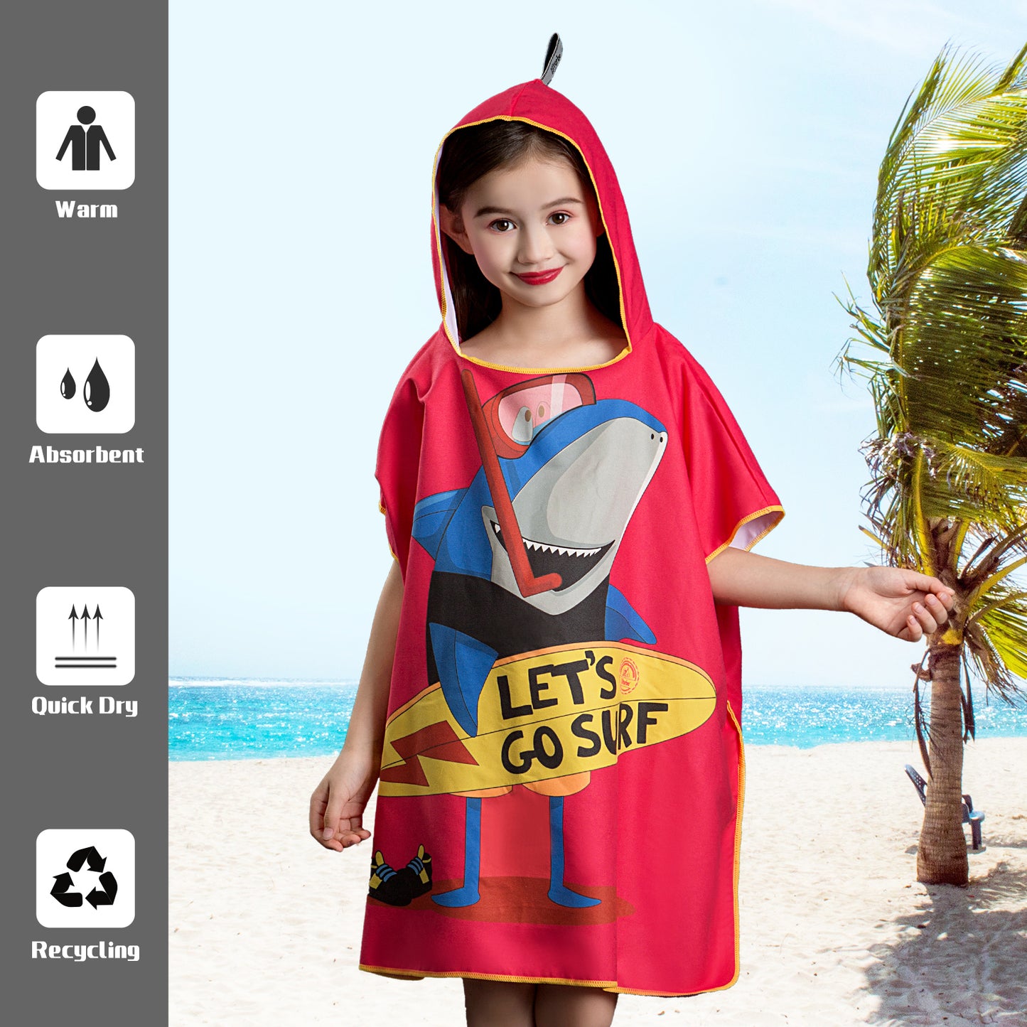 Microfiber kids poncho animals printing hooded towel children changing robe water absorption quick-drying sand-free for swimming pool seasiede beach water park