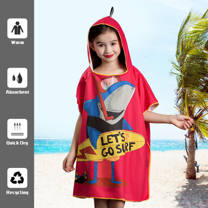 Microfiber kids poncho animals printing hooded towel children changing robe water absorption quick-drying sand-free for swimming pool seasiede beach water park