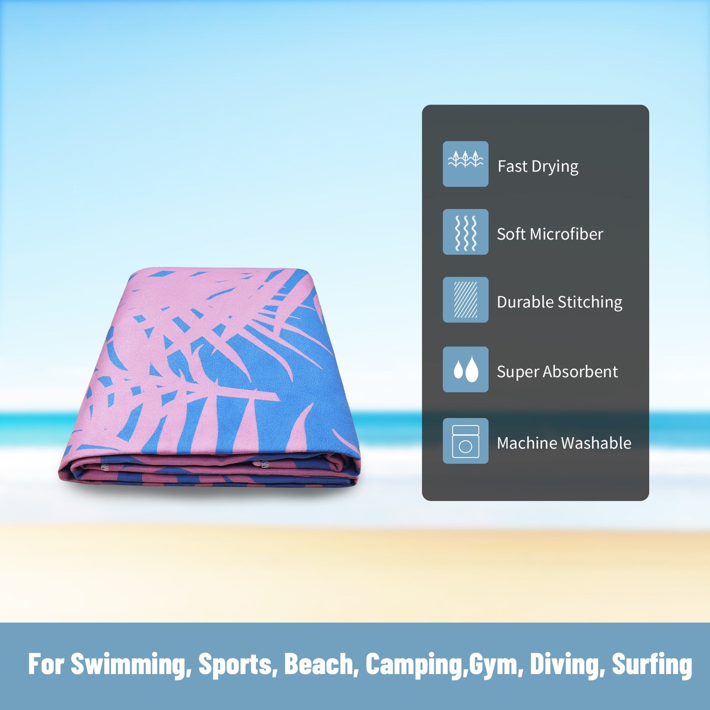 Large Oversized Beach Towel,Swimming Pool Towel Quick Dry, Soft Absorbent, Multifunctional Towel—Palm Leaves