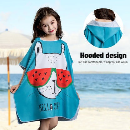 Microfiber kids poncho animals printing hooded towel children changing robe water absorption quick-drying sand-free for swimming pool seasiede beach water park