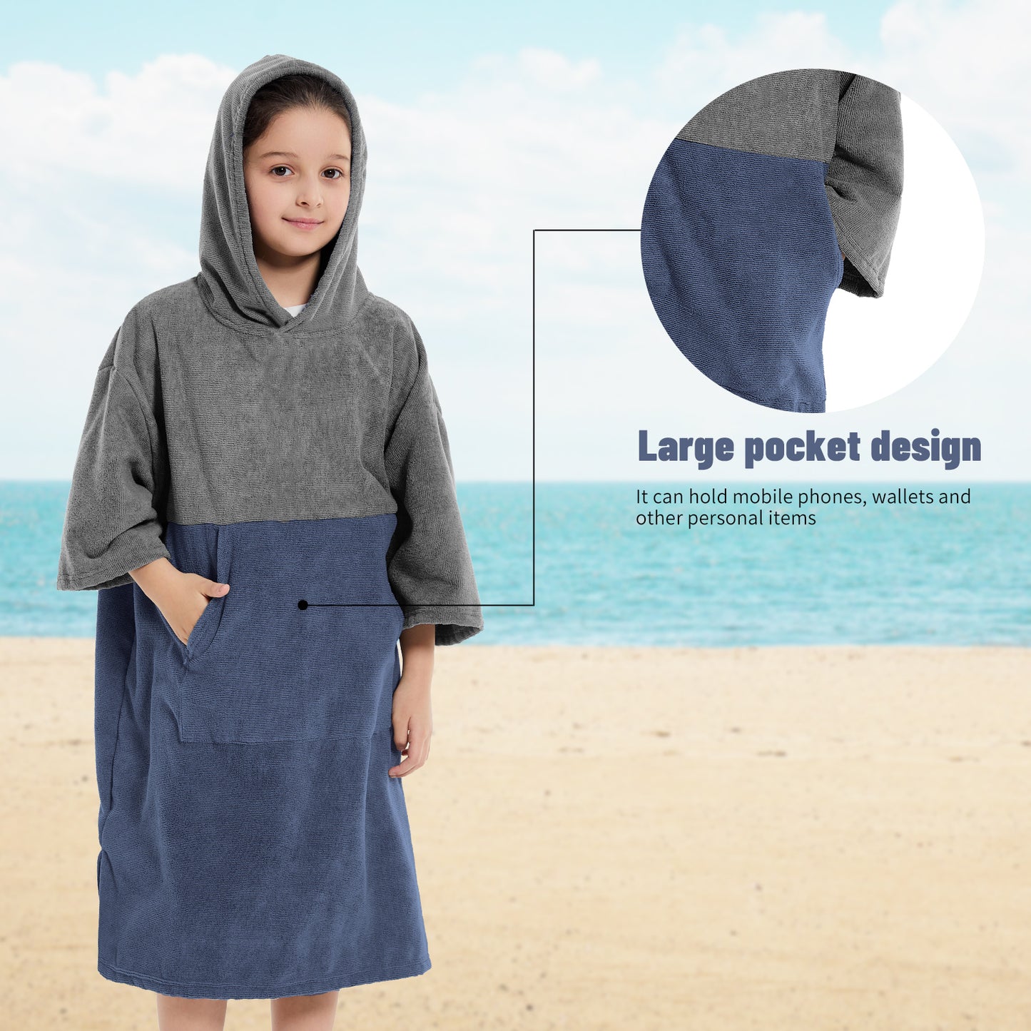 Kids Changing Towel Robe,Hooded Absorbent Surf Poncho Swimming Bathrobe for Beach,Bathing,Surfing,Indoor & Outdoor Activities