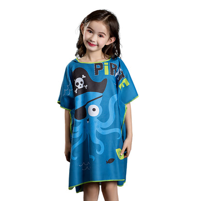 Microfiber kids poncho animals printing hooded towel children changing robe water absorption quick-drying sand-free for swimming pool seasiede beach water park