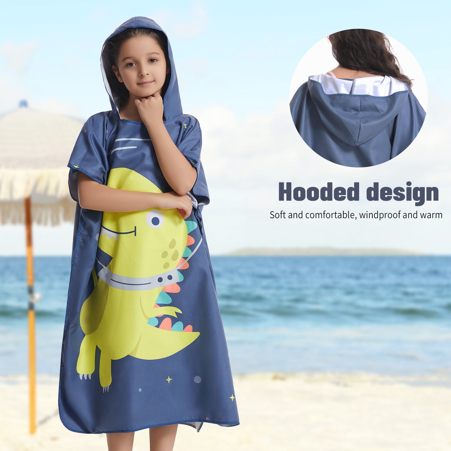 Microfiber kids poncho animals printing hooded towel children changing robe water absorption quick-drying sand-free for swimming pool seasiede beach water park