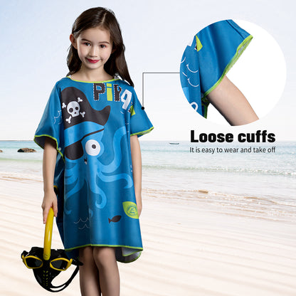 Microfiber kids poncho animals printing hooded towel children changing robe water absorption quick-drying sand-free for swimming pool seasiede beach water park