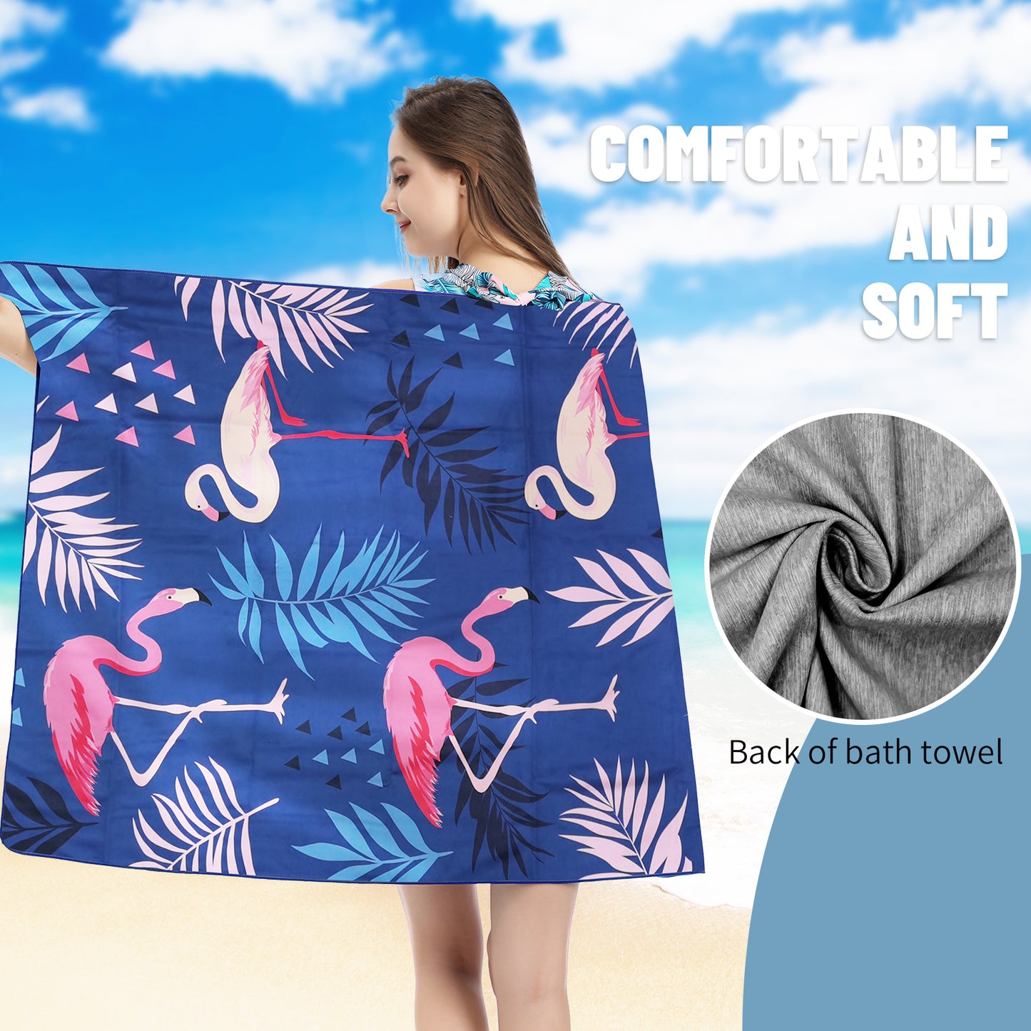 Large Oversized Beach Towel,Swimming Pool Towel Quick Dry, Soft Absorbent, Multifunctional Towel—Flamingo