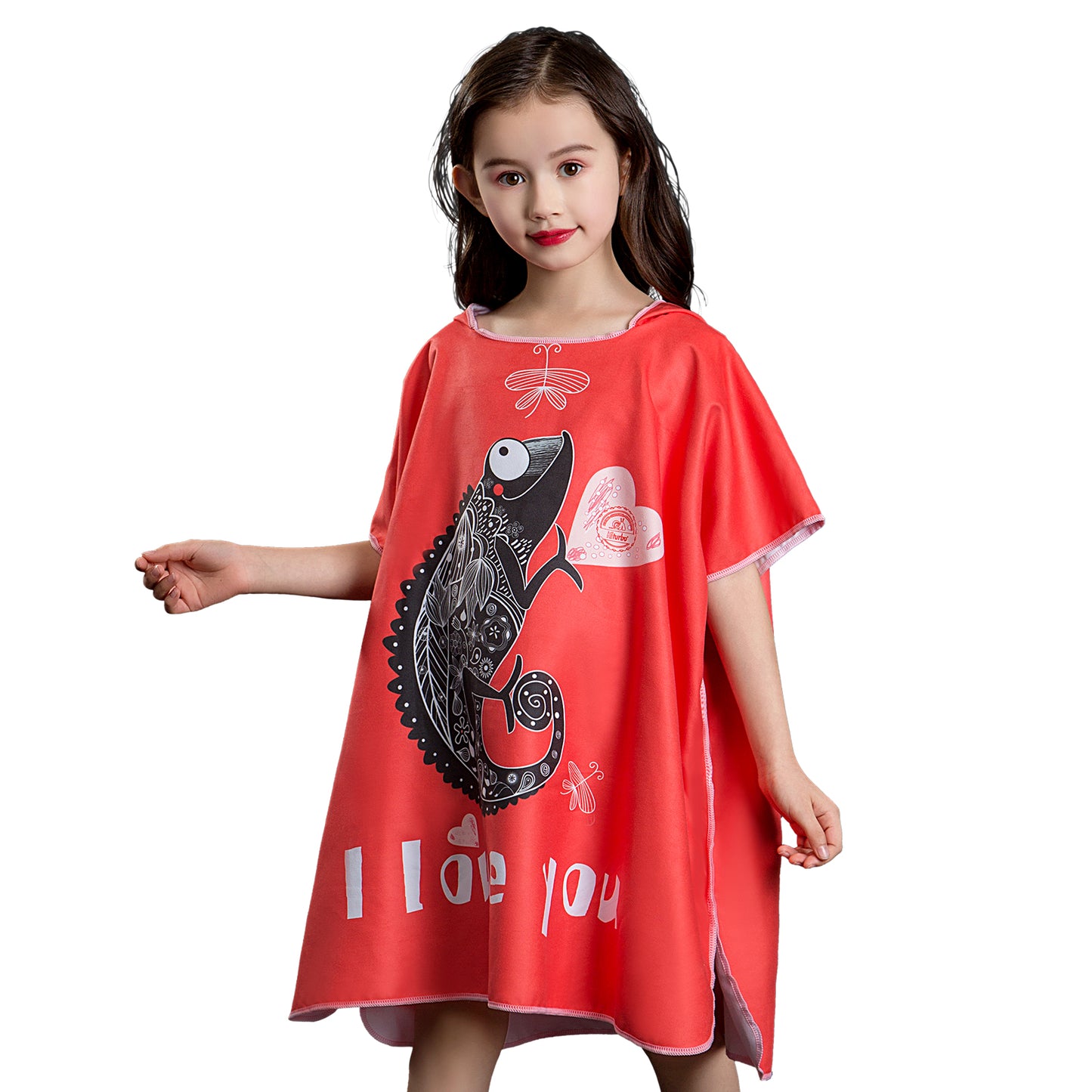 Microfiber kids poncho animals printing hooded towel children changing robe water absorption quick-drying sand-free for swimming pool seasiede beach water park